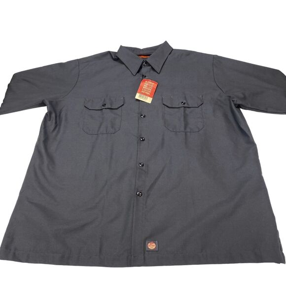 Red Kap Rip Stop Work Shirt Men's 2XL Gray Chest Pocket Durable Button Down - Picture 12 of 15
